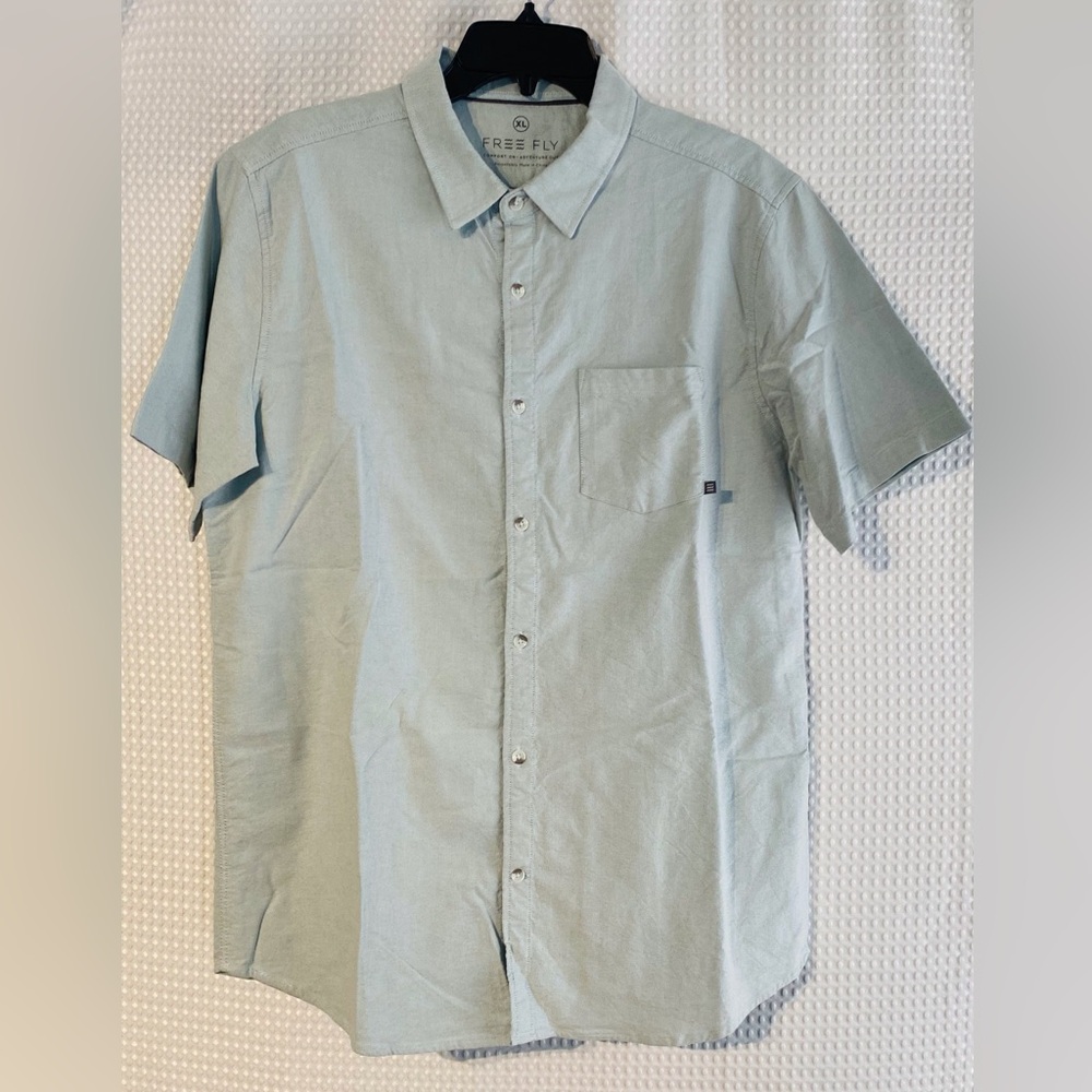 Free Fly Bamboo Shirt XL Light Green Short Sleeve Button Up Summer Stretch